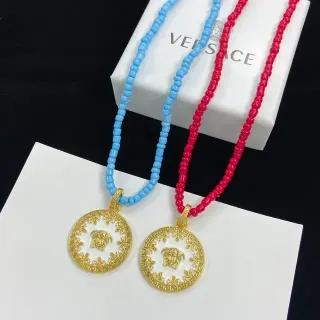 Versace Medusa Coin নীল লাল মোতি চেইন গোলাকার পেন্ডেন্ট হার