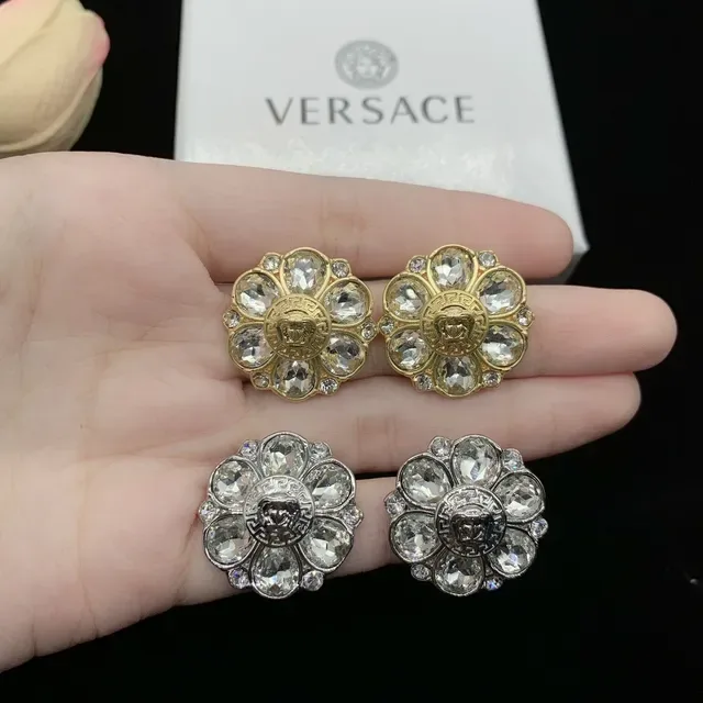 Versace Medusa Floral 金银色 花朵形状 水晶镶嵌 胸针 6