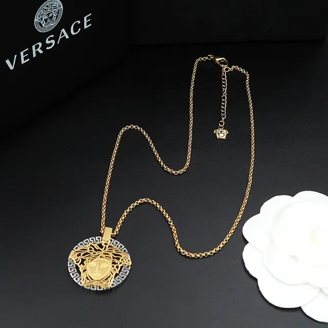 Collier Versace Medusa Or Argent Tête Ajourée Borde Clé Grecque 2