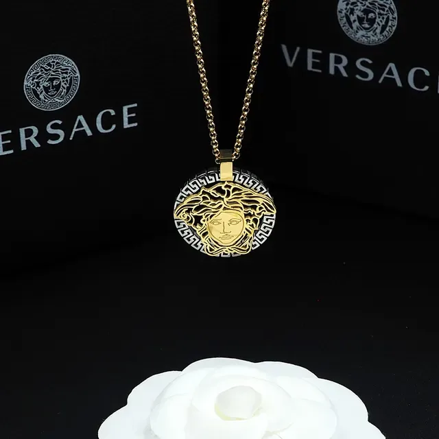 Collier Versace Medusa Or Argent Tête Ajourée Borde Clé Grecque 5