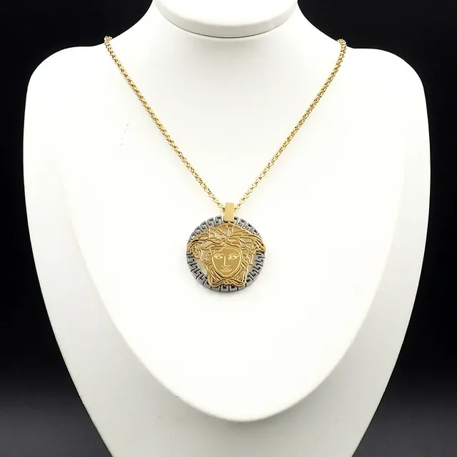 Collier Versace Medusa Or Argent Tête Ajourée Borde Clé Grecque 6