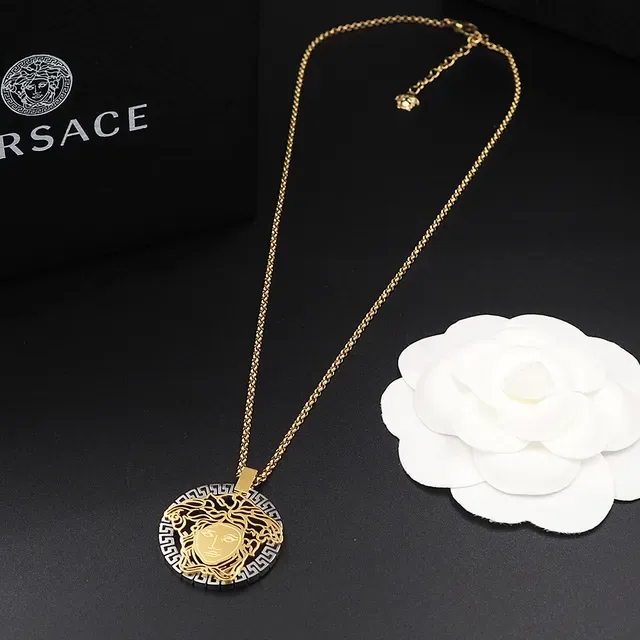 Collier Versace Medusa Or Argent Tête Ajourée Borde Clé Grecque 8