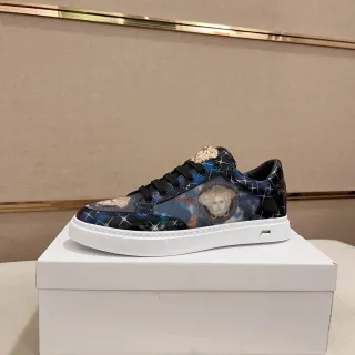 Versace Azul Marinho Dourado Brilhante Estampado Parte Superior Medusa Motivo Lifestyle Tênis