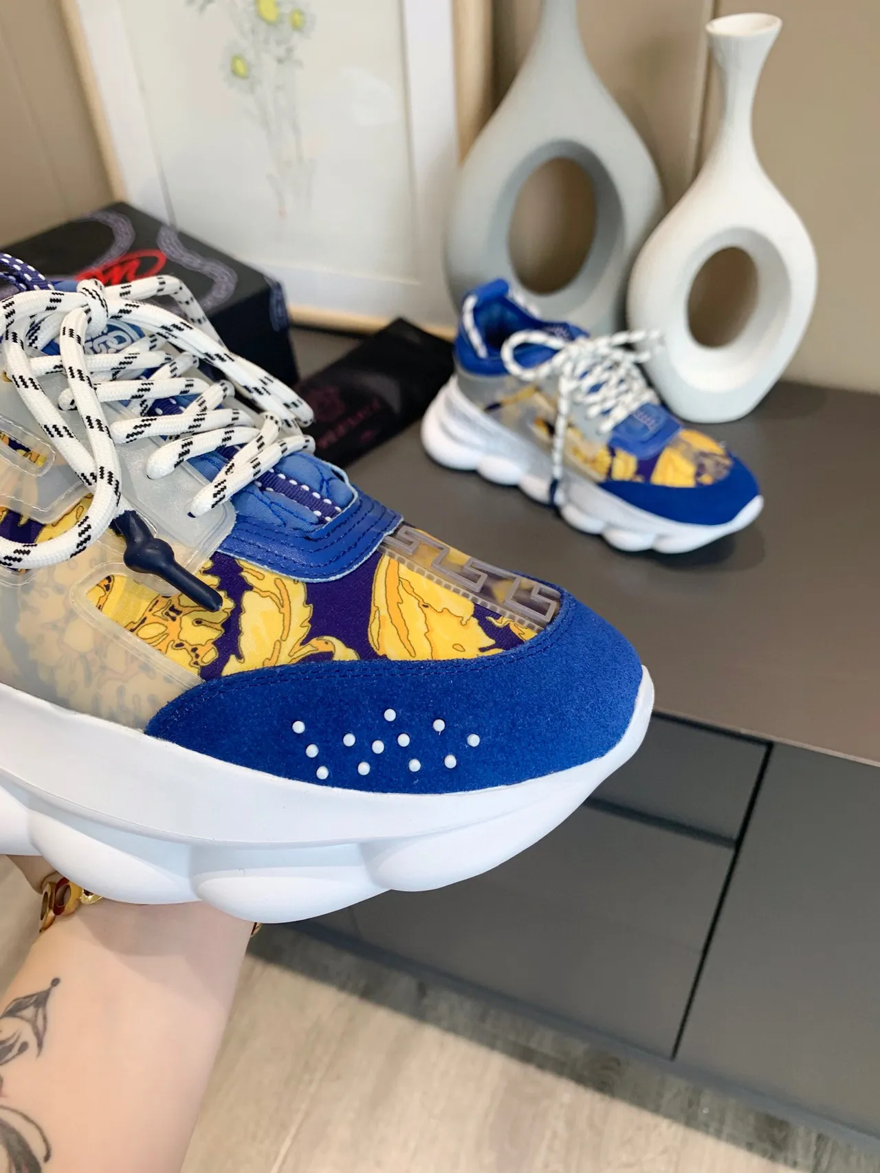 Versace Odissea Blue Yellow Baroque Print Chunky Sneakers 2