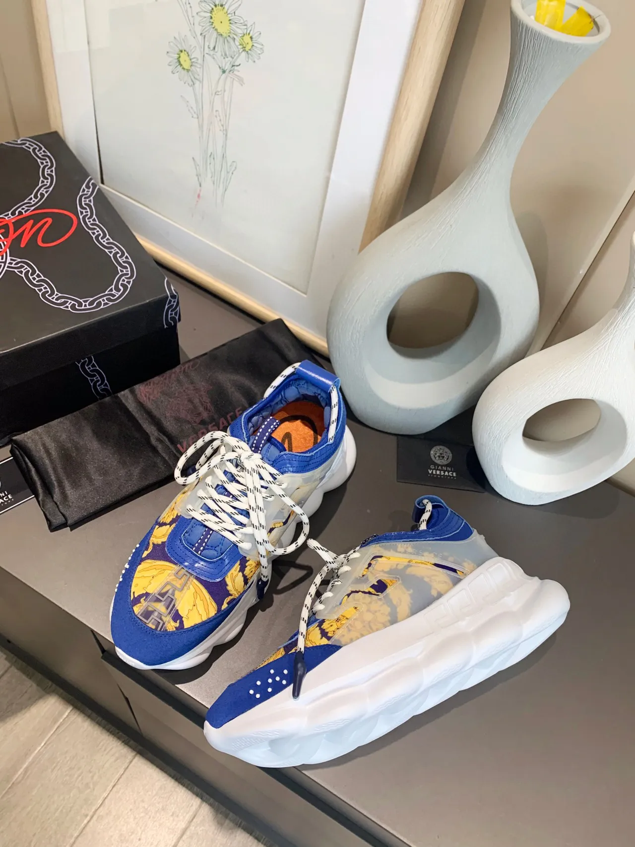 Versace Odissea Blue Yellow Baroque Print Chunky Sneakers 6