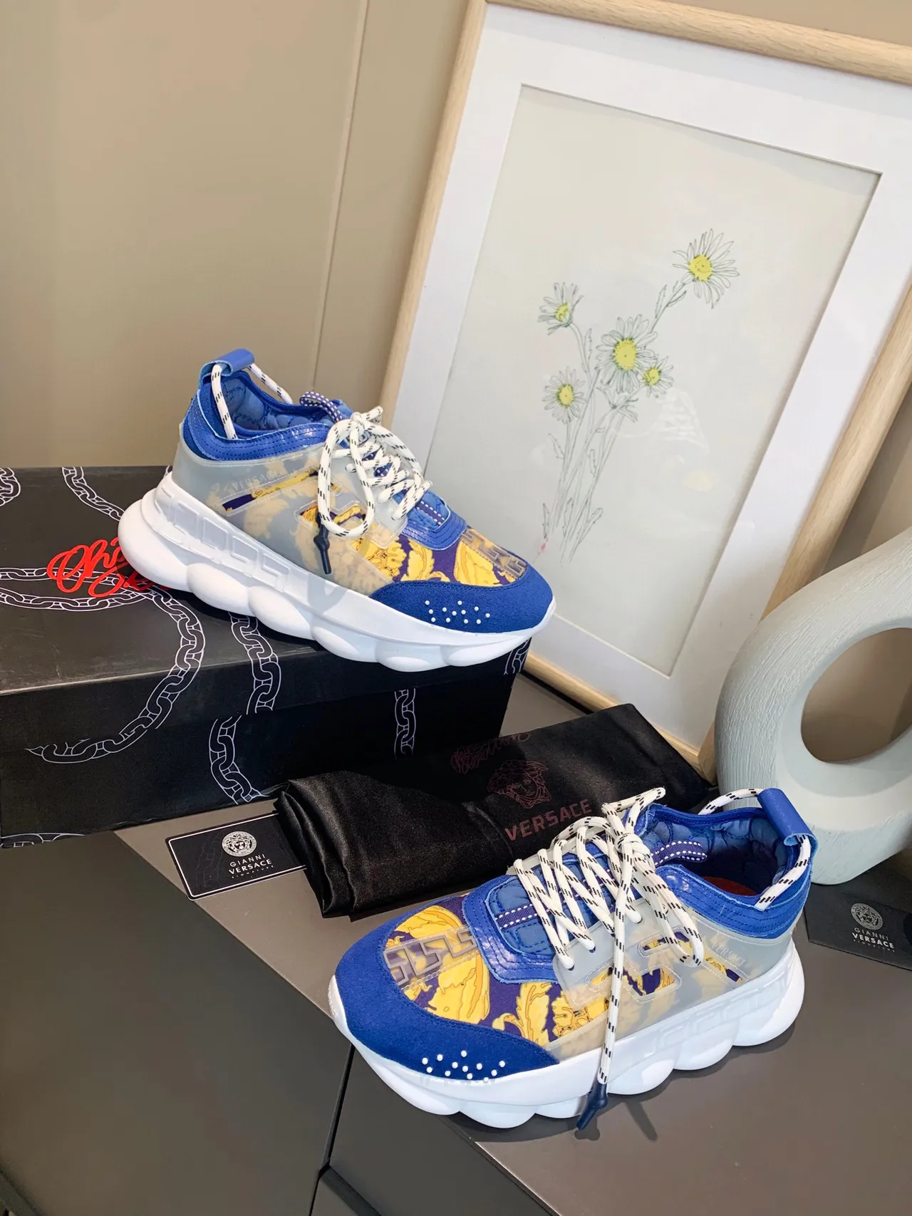 Versace Odissea Blue Yellow Baroque Print Chunky Sneakers 8