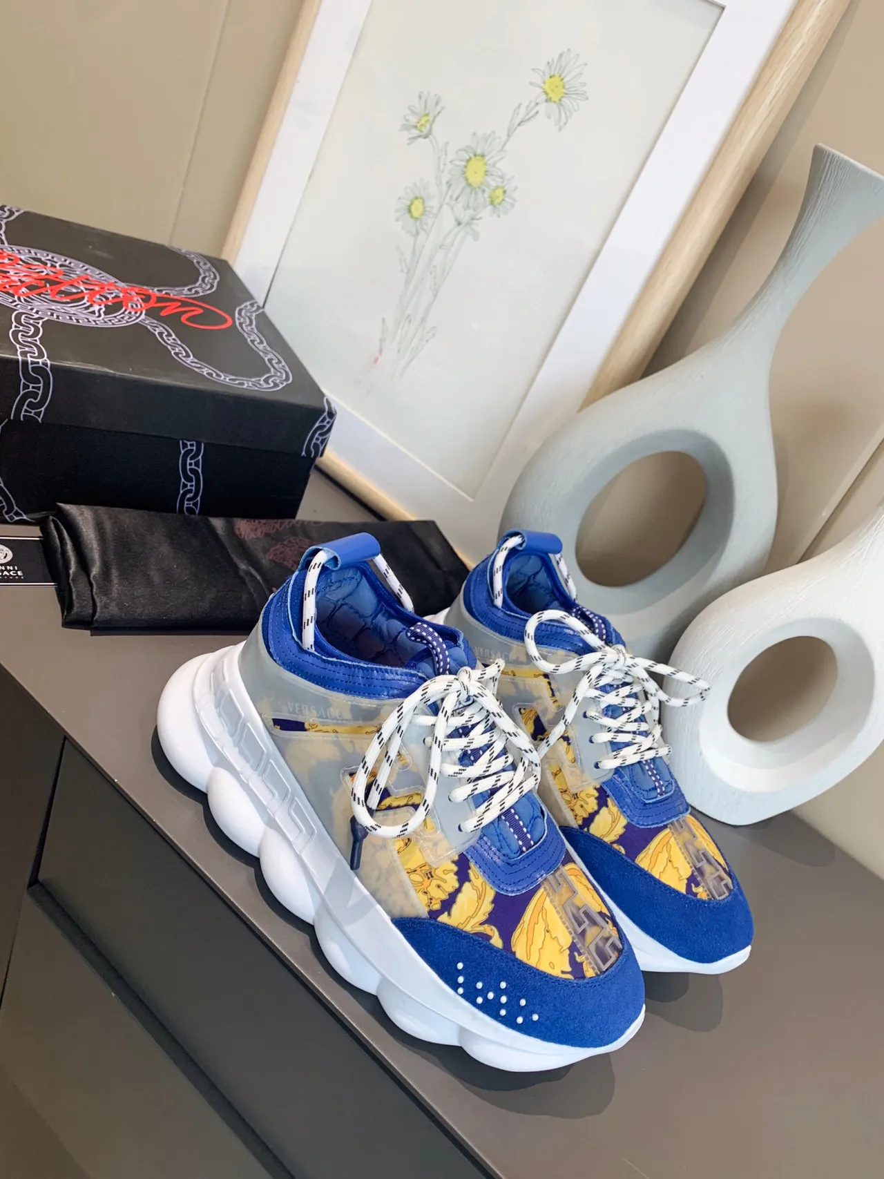 Versace Odissea Blue Yellow Baroque Print Chunky Sneakers 9