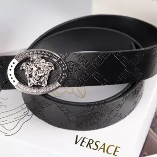 Versace Odissea Embossed Greca Medusa Buckle Leather Belt