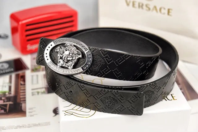 Versace Odissea Embossed Greca Medusa Buckle Leather Belt 2