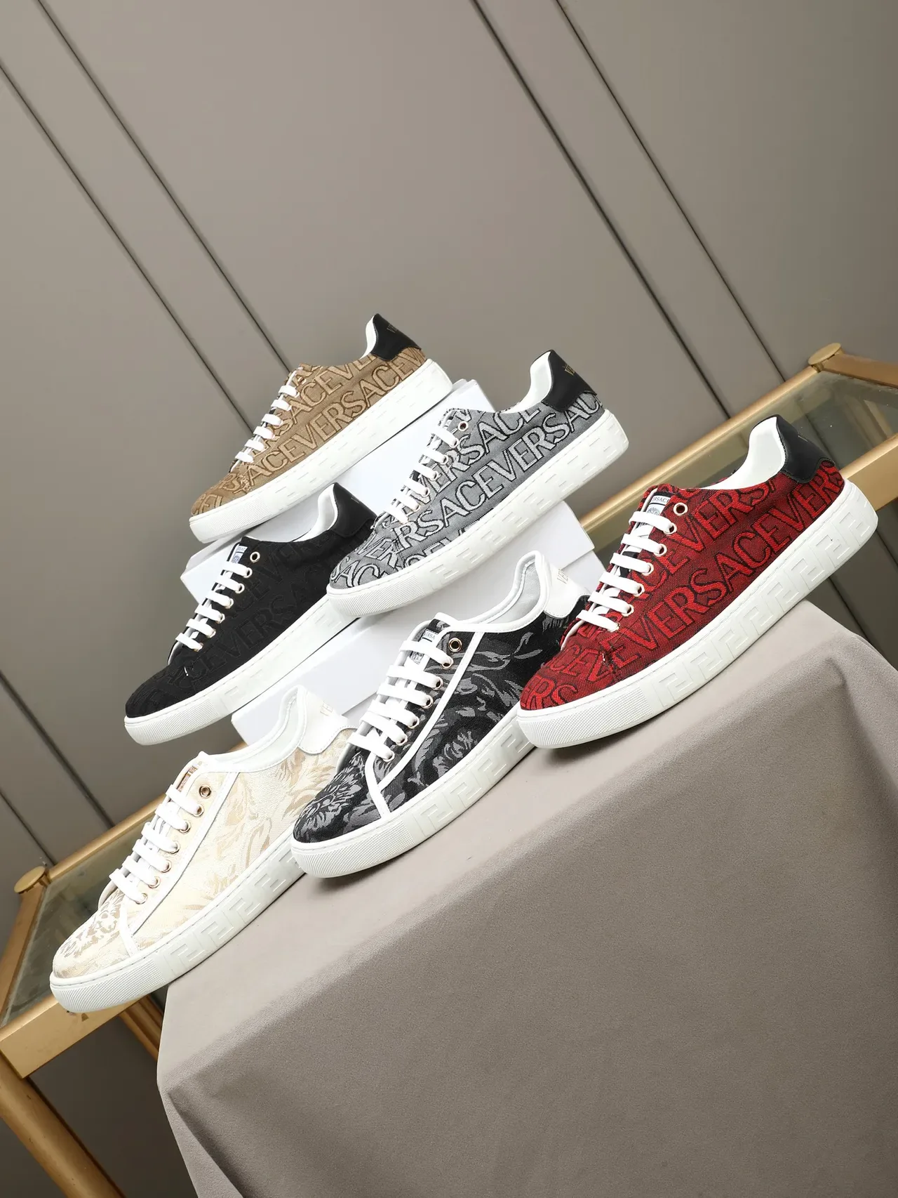 Versace Odissea Gray White Monogrammed Textile Upper Greek Key Midsole Lifestyle Sneakers 2