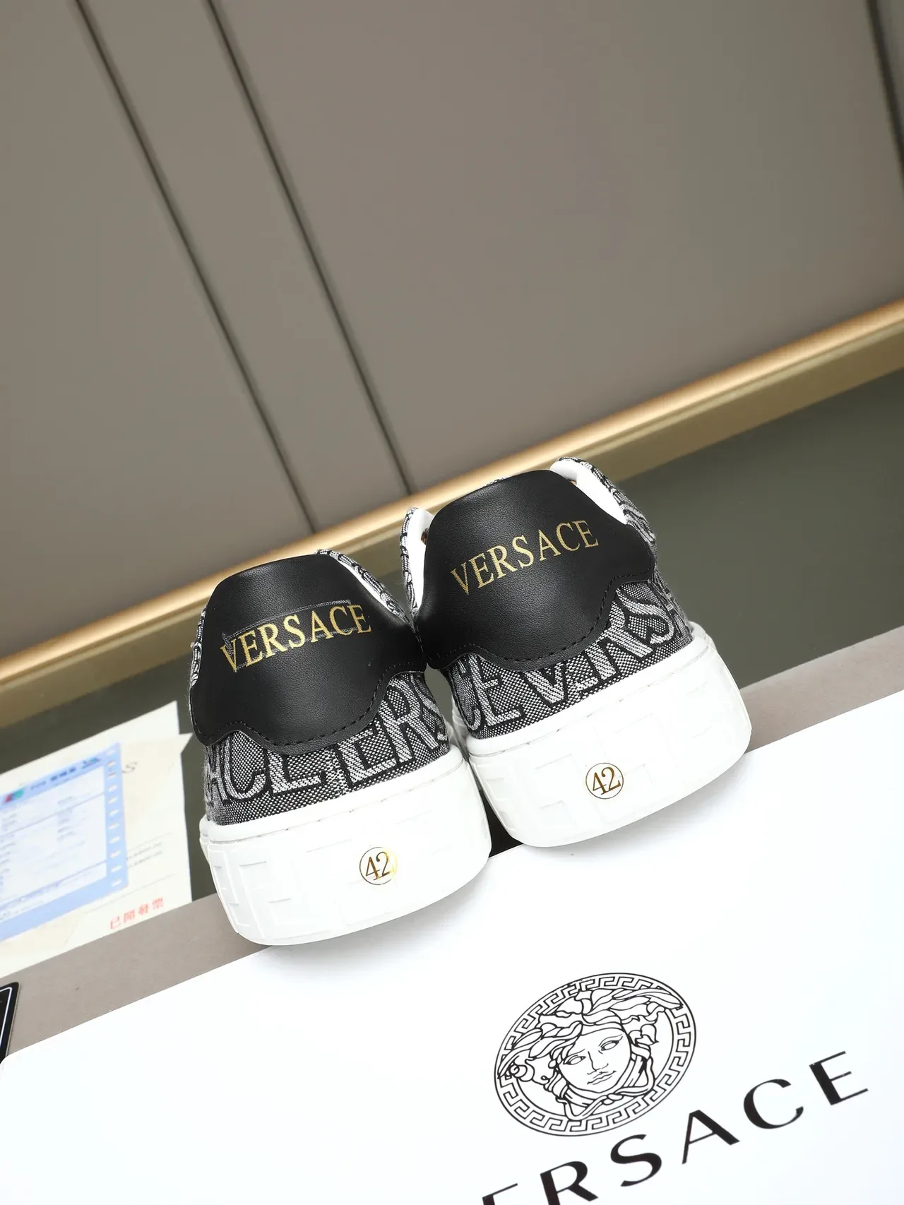 Versace Odissea Gray White Monogrammed Textile Upper Greek Key Midsole Lifestyle Sneakers 4