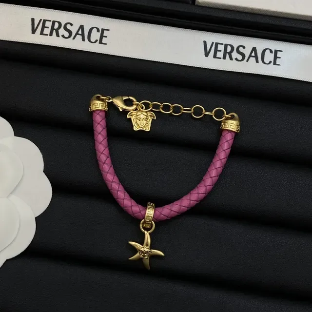 Versace 粉蓝色 编织皮绳 金色 Medusa 魅力手链 4