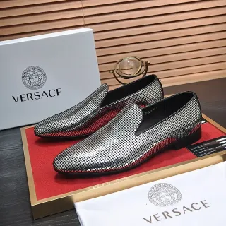 Versace 银红金属网面鞋面一脚蹬乐福鞋
