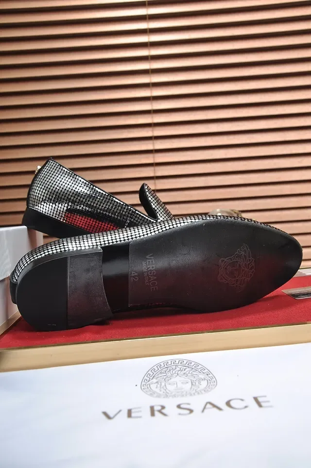 Versace Silver Red Metallic Mesh Upper Slip-On Construction Loafer 3