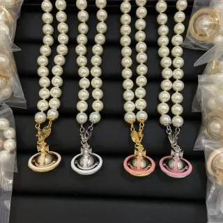 Vivienne Westwood Orb بيجي ذهب لؤلؤ خيط قلادة