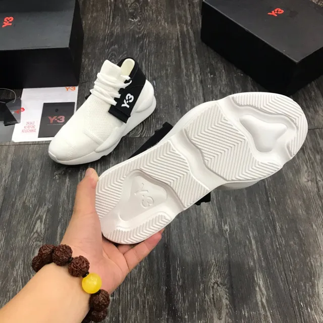 Y-3 أبيض أسود Knit أعلى إغلاق حزام مرن Sneakers أسلوب حياة 3