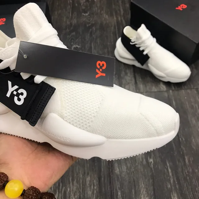 Y-3 أبيض أسود Knit أعلى إغلاق حزام مرن Sneakers أسلوب حياة 7