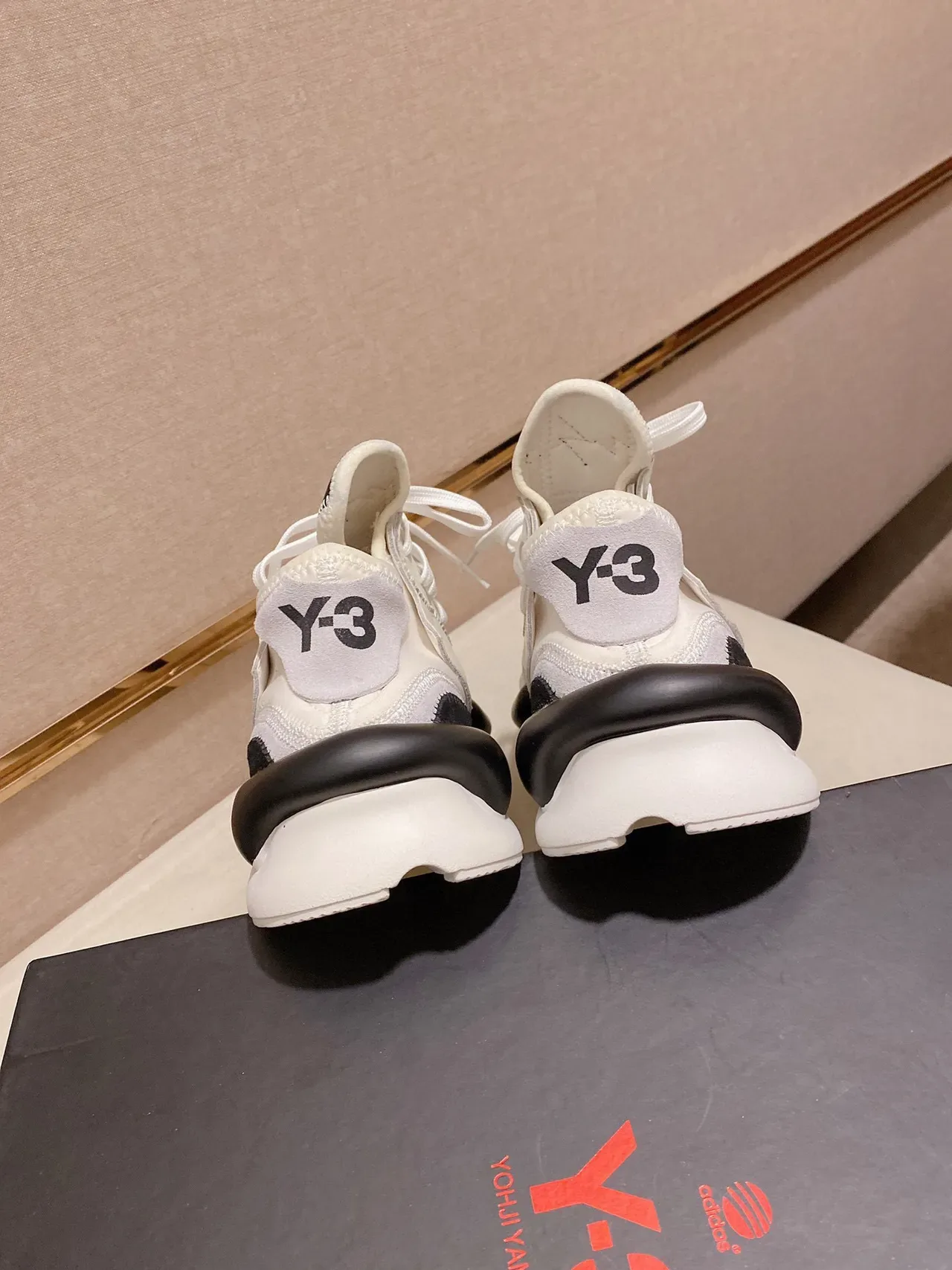 Yohji Yamamoto Beige Black Asymmetrical Midsole Wrap Layered Leather Upper Lifestyle Sneakers 3