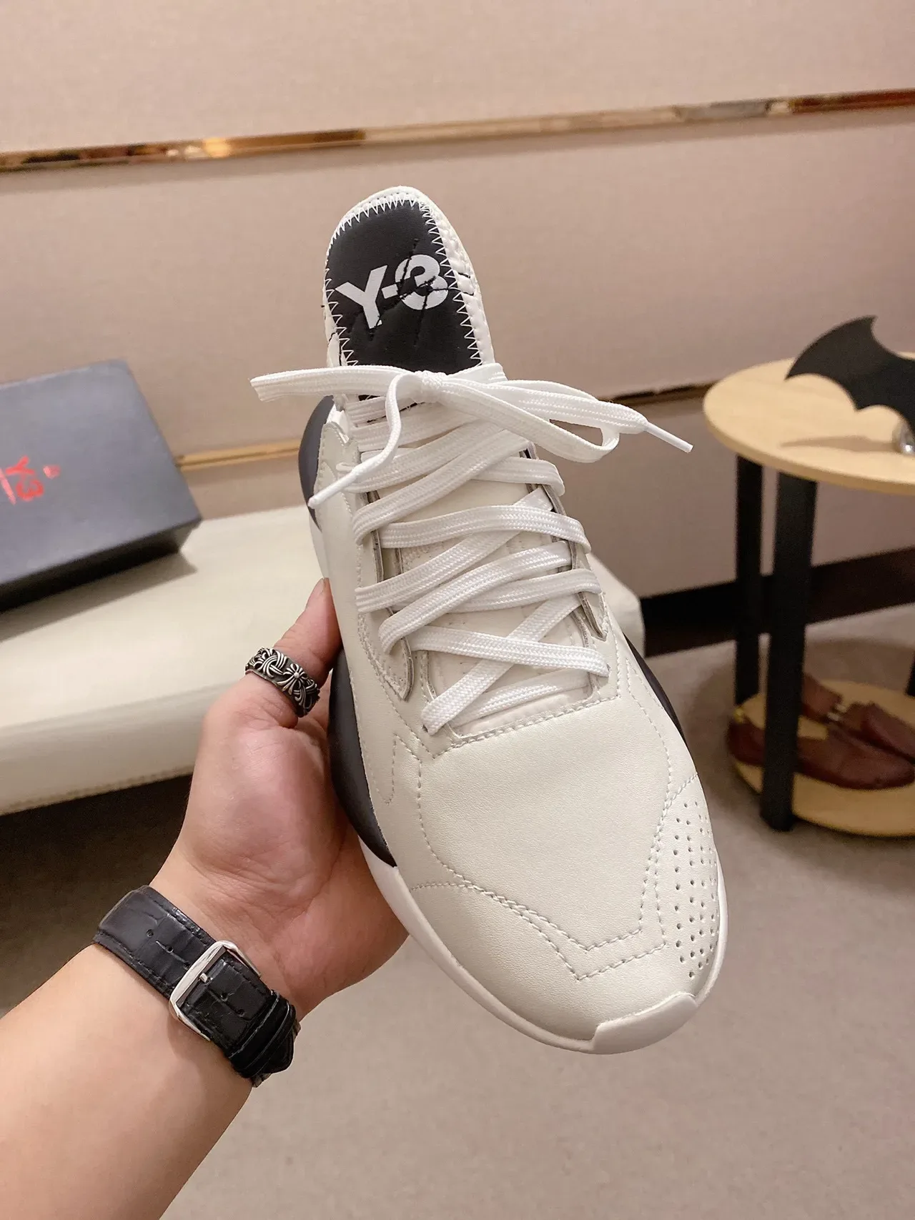 Yohji Yamamoto Beige Black Asymmetrical Midsole Wrap Layered Leather Upper Lifestyle Sneakers 8