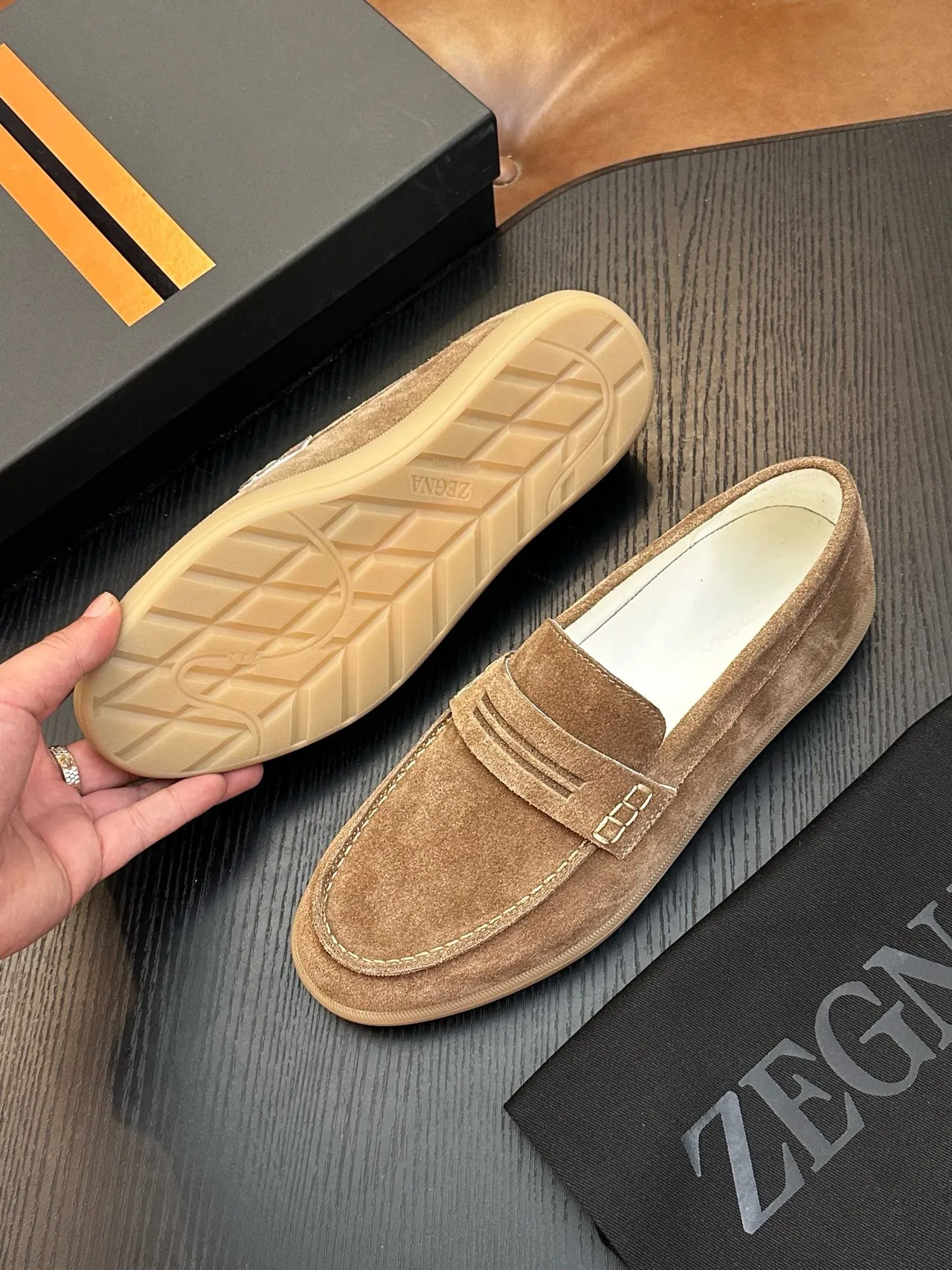 Zegna Beige Brown Suede Upper Penny Strap Loafer 2