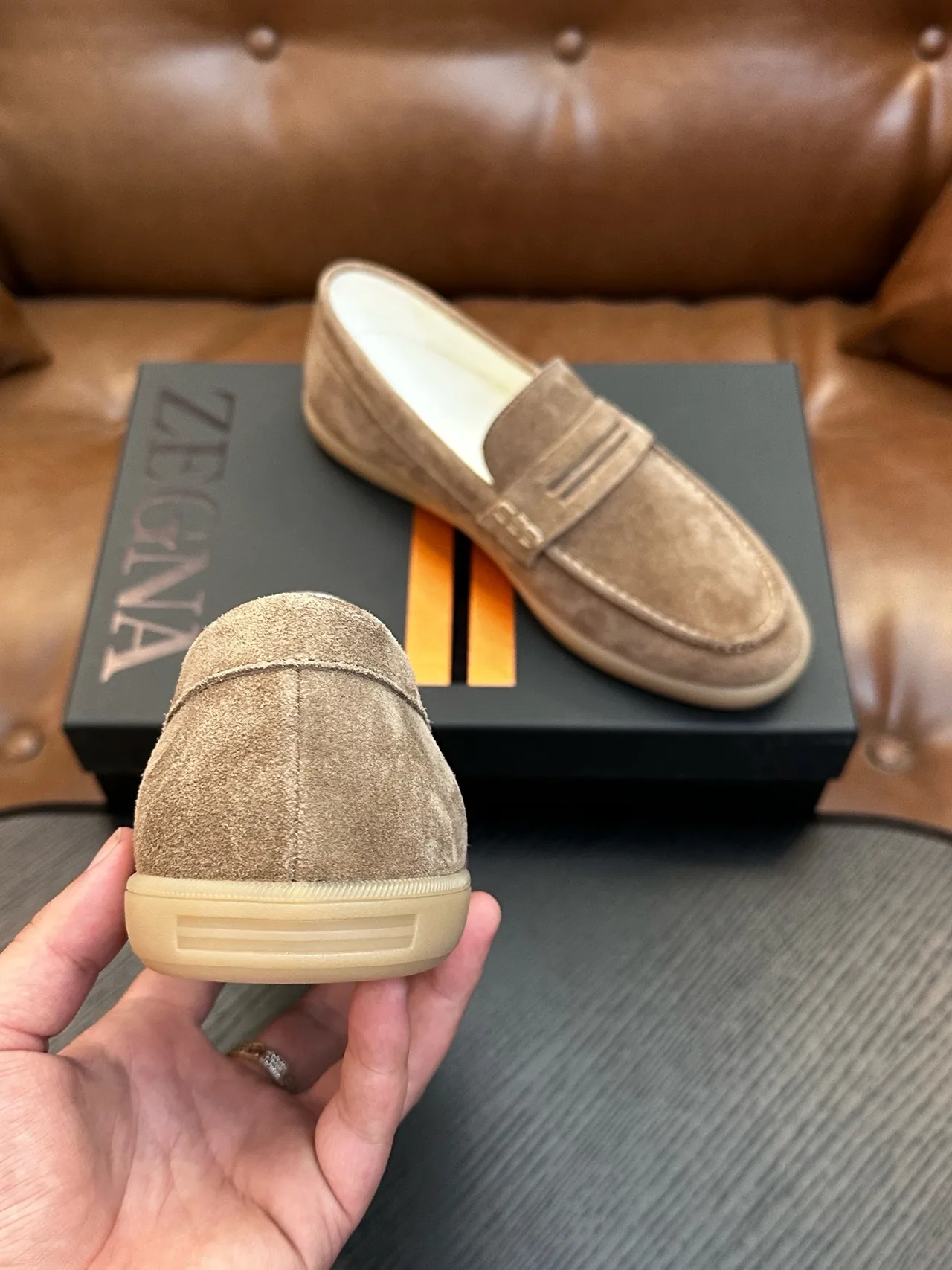 Zegna Beige Brown Suede Upper Penny Strap Loafer 3