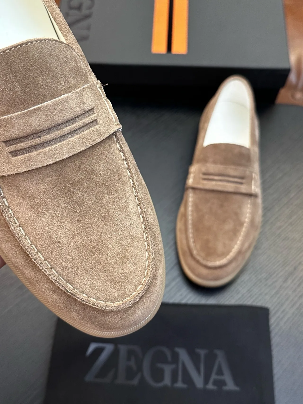 Zegna Beige Brown Suede Upper Penny Strap Loafer 4