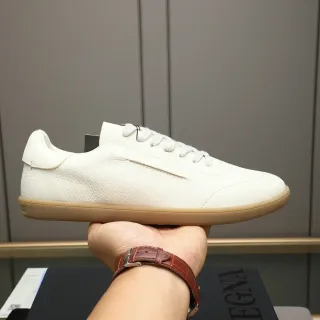 Zegna Beige Brown Textured Pebbled Leather Upper Minimalist Side Seam Sneakers