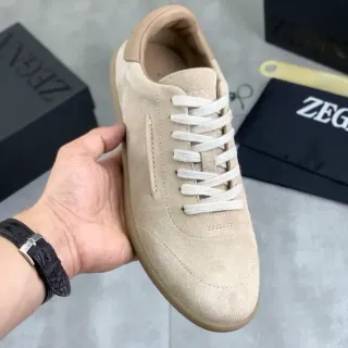 Zegna Beige Suede Minimalist Low-Top Lifestyle Sneakers