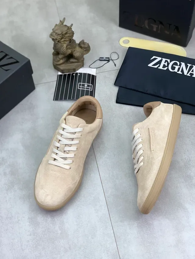 Zegna Beige Suede Minimalist Low-Top Lifestyle Sneakers 5