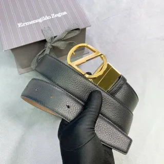 Zegna D-Buckle Belt काला पेबल्ड चमड़ा स्वर्ण टोन बकल चमड़ी का बेल्ट