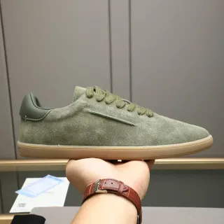 Zegna Olive Green Suede Low-Top Sneaker