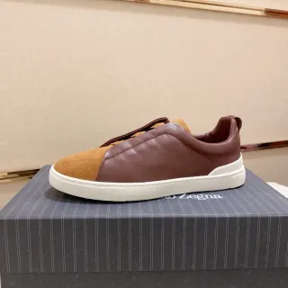 Zegna दो टोन चमड़ा और सूड स्लिप-ऑन जीवनशैली स्नीकर