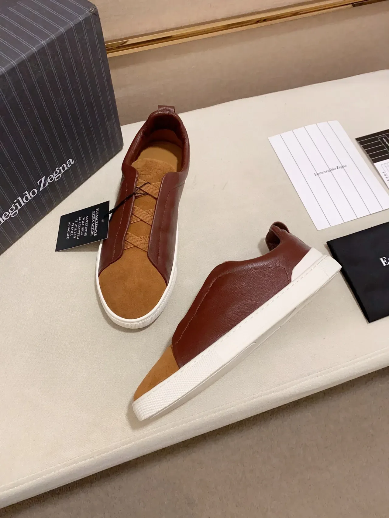 Zegna Two-Tone Leather and Suede Slip-On Lifestyle Sneaker 4