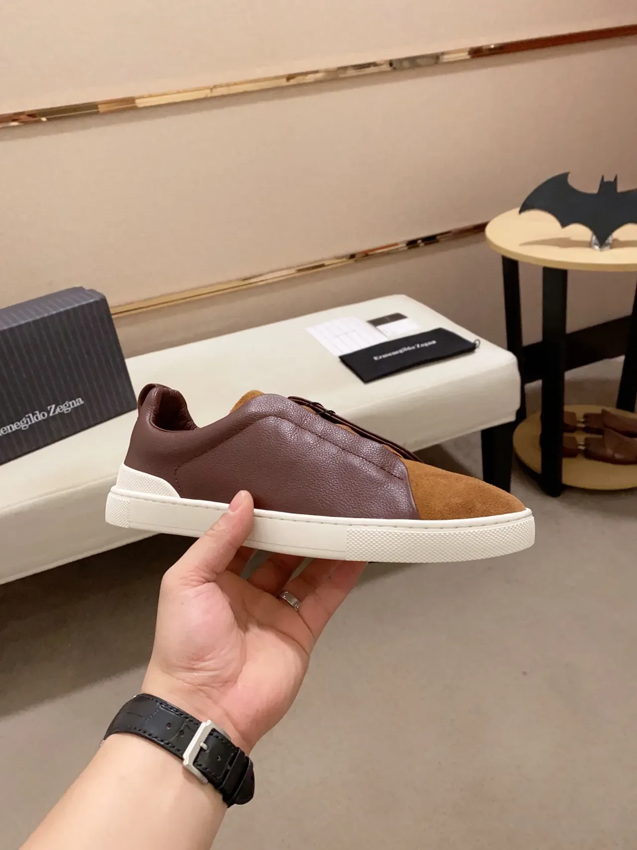 Zegna Two-Tone Leather and Suede Slip-On Lifestyle Sneaker 7