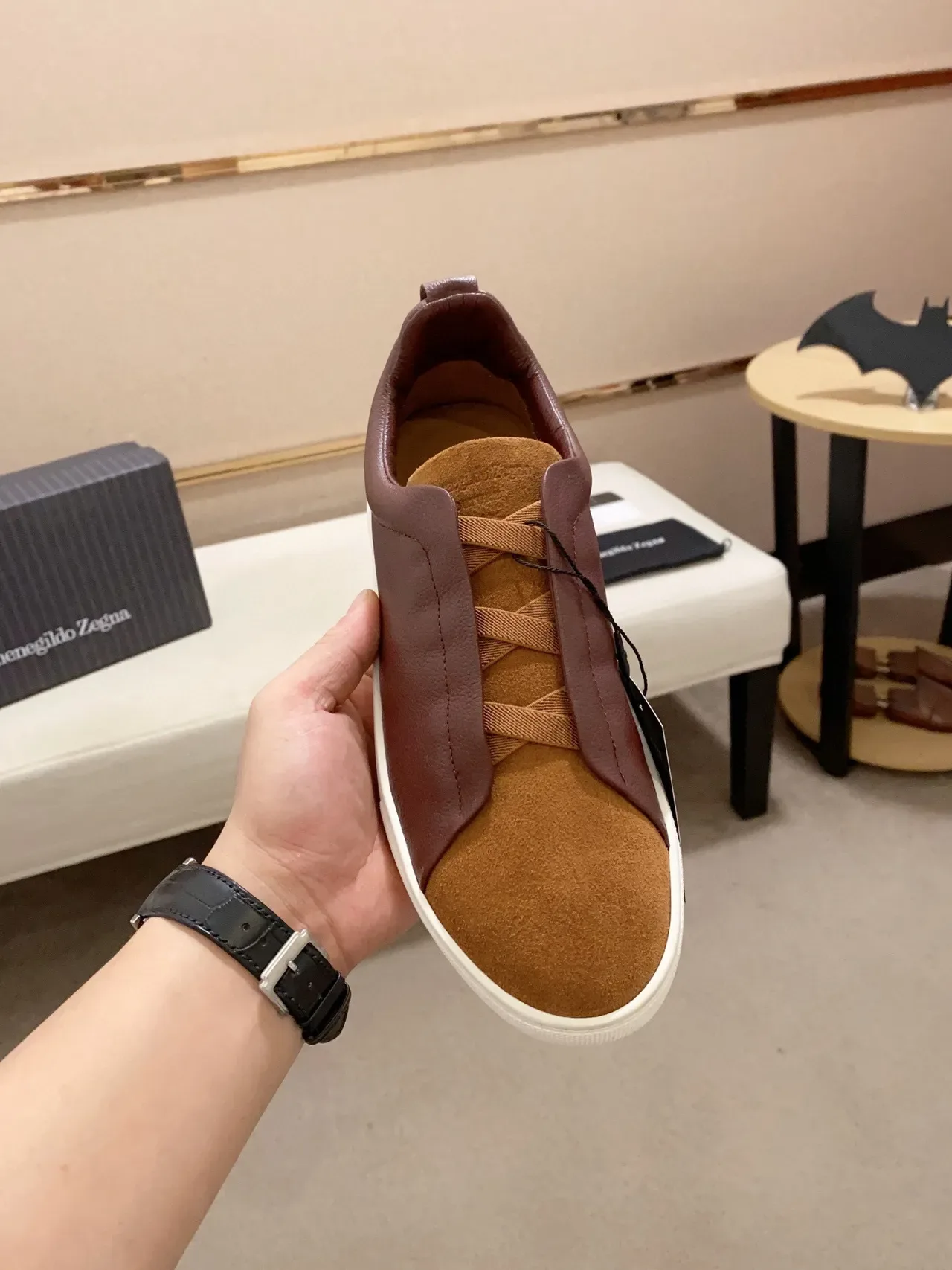Zegna Two-Tone Leather and Suede Slip-On Lifestyle Sneaker 8