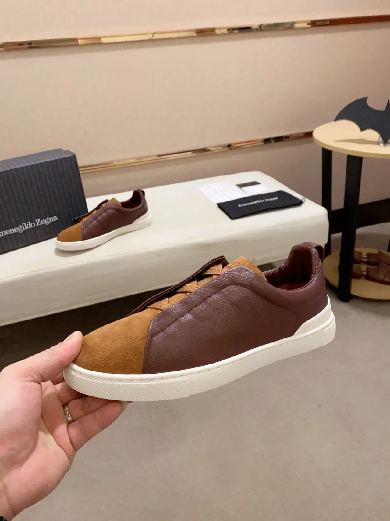 Zegna Two-Tone Leather and Suede Slip-On Lifestyle Sneaker 9
