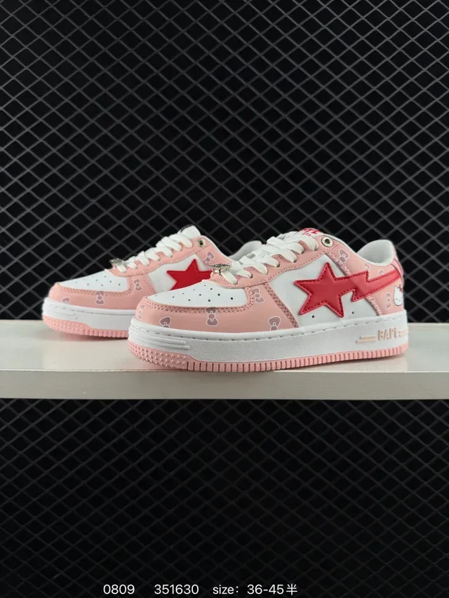A Bathing Ape Bape Sta Low وردي أبيض Star-Logo Side Panel Lifestyle Sneakers 3