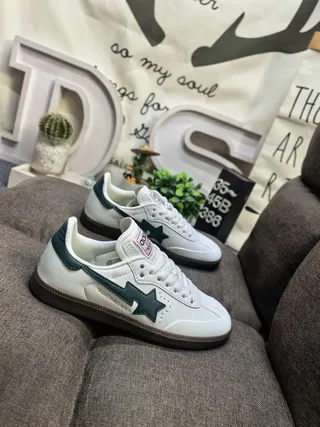 A Bathing Ape BAPE STA أحذية رياضية للأسلوب الحياة باللون الأبيض والأخضر الداكن 9