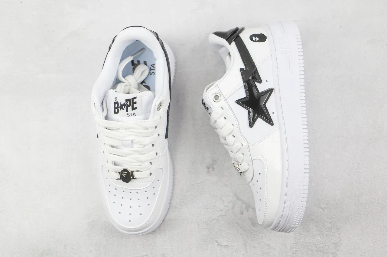 A Bathing Ape BAPE STA Branco Preto Star Lightning Tênis Lifestyle 3