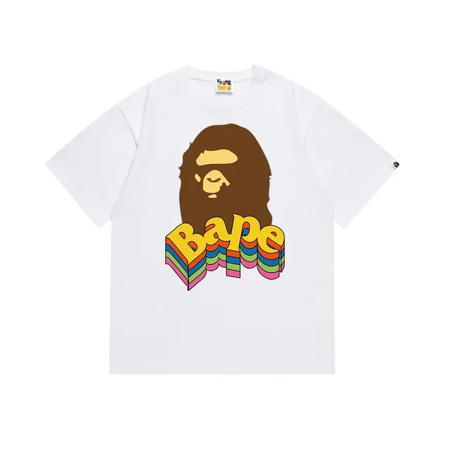 Camiseta A Bathing Ape con estampado gráfico de cabeza de mono arcoíris 4