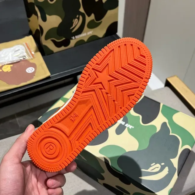 A Bathing Ape Orange White Patent Leather Perforated Toe Lifestyle Sneakers 3