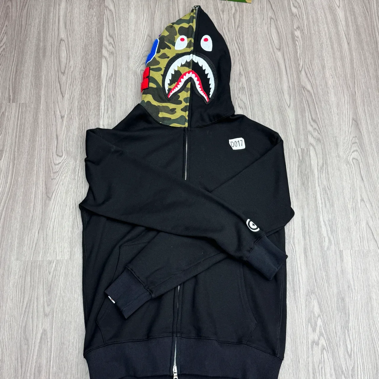 A Bathing Ape Shark هودي أسود أخضر عسكري كامل السحاب 3