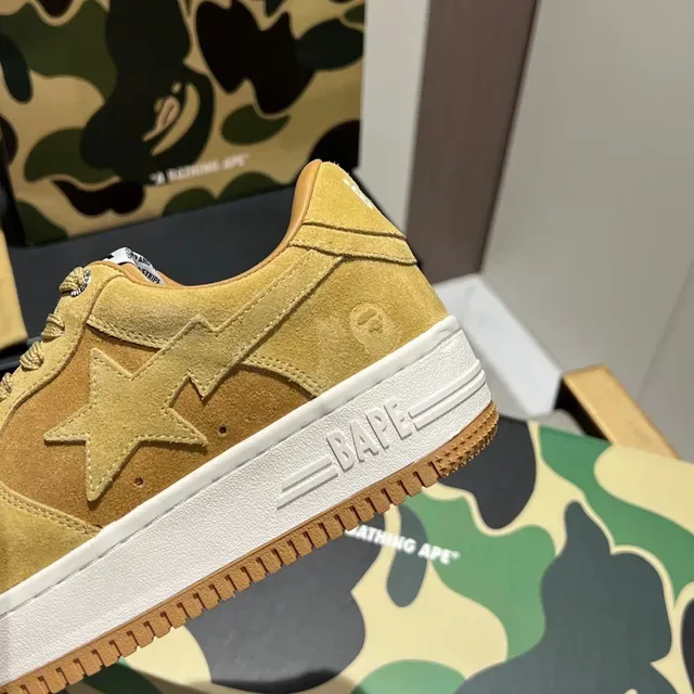 A Bathing Ape Yellow White Suede Upper Perforated Toebox Lifestyle Sneakers 3