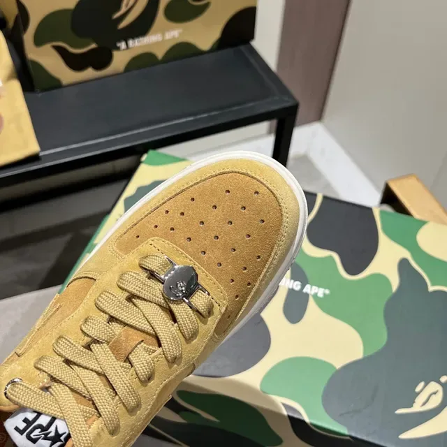 A Bathing Ape Yellow White Suede Upper Perforated Toebox Lifestyle Sneakers 4