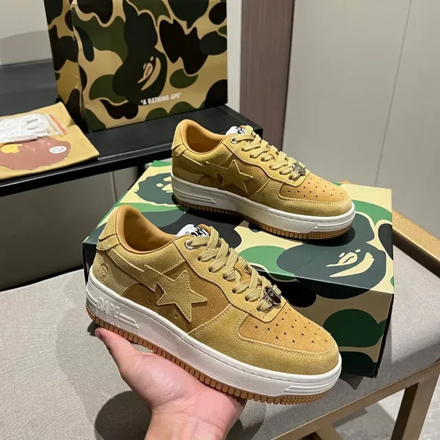 A Bathing Ape Yellow White Suede Upper Perforated Toebox Lifestyle Sneakers 5