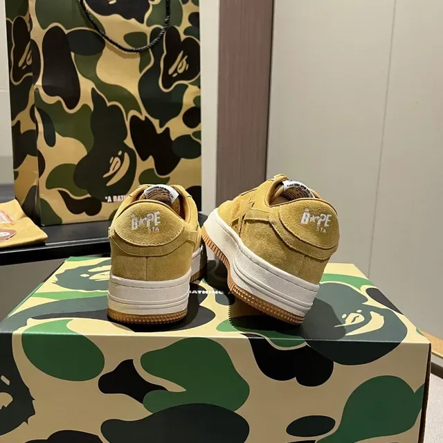 A Bathing Ape Yellow White Suede Upper Perforated Toebox Lifestyle Sneakers 6