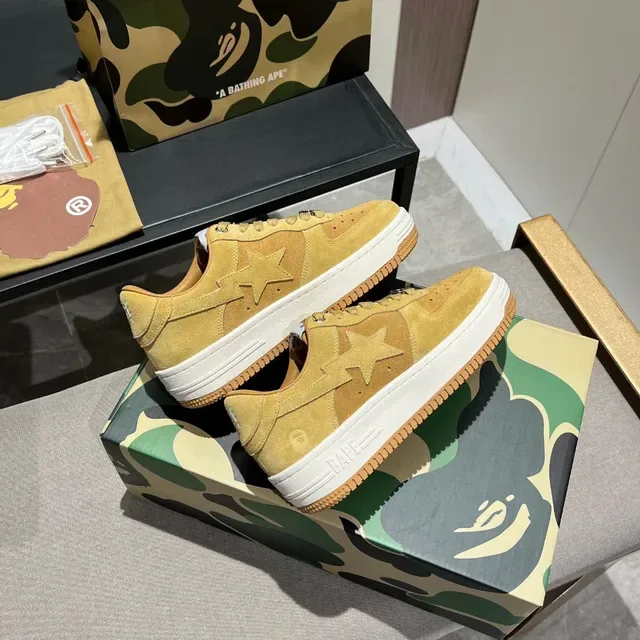 A Bathing Ape Yellow White Suede Upper Perforated Toebox Lifestyle Sneakers 7