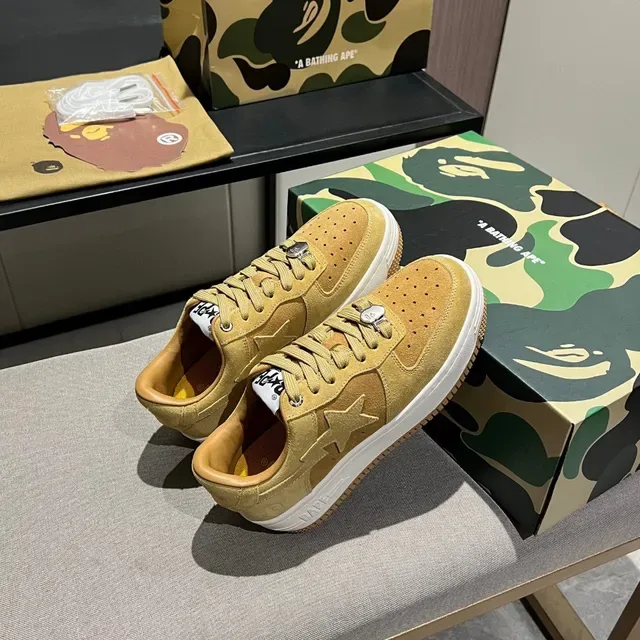 A Bathing Ape Yellow White Suede Upper Perforated Toebox Lifestyle Sneakers 8