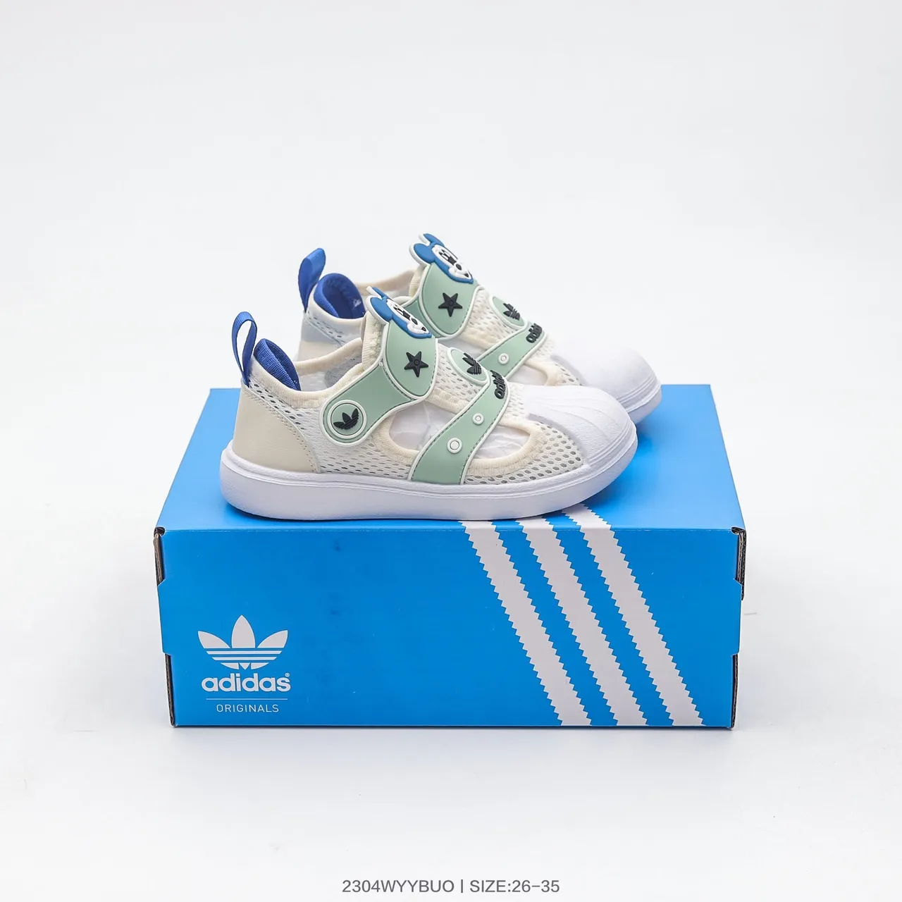 Adidas بيج أخضر شبكي علوي إغلاق حزام قابل للتعديل صندل كاجوال 5