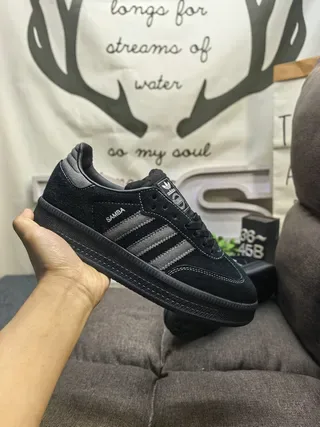Adidas Black Beige Leather Upper Three-Stripe Side Panel Lifestyle Sneakers 5